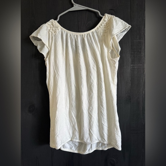 LOFT Cream Smocked Flutter Sleeve Blouse - Picture 2 of 3